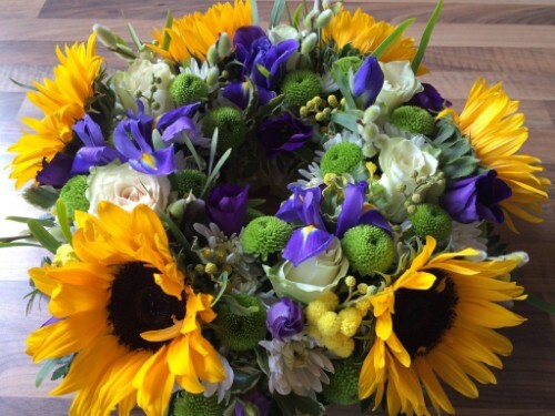 yellow & pruple funeral posy funeral posy